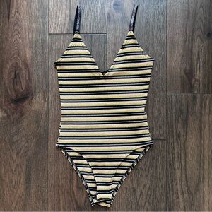 Topshop Yellow and Black Striped Bodysuit